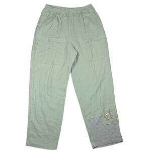 A. Spence Collections Sage Green Linen Blend Patchwork Floral Pants Womens Large